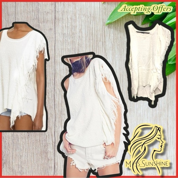 Free People NEW - Sz S - Treat Me Tender - Tank Top Ivory - Flowy - unique - Picture 1 of 9